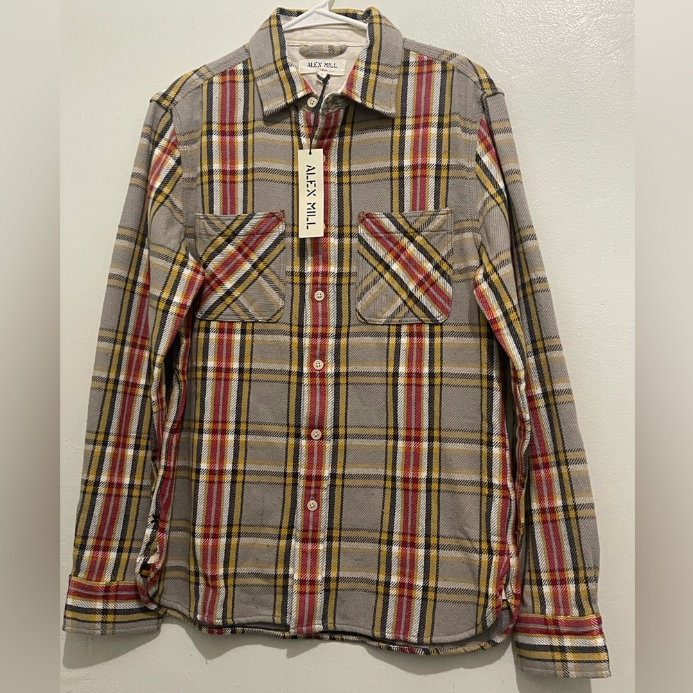 Alex Mill Men's Chore Shirt Vintage Wash Flannel Grey  Plaid Size Small NWT